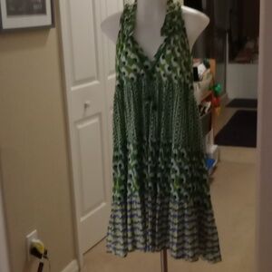 Ro's garden green abstract print summer smock style dress size small
